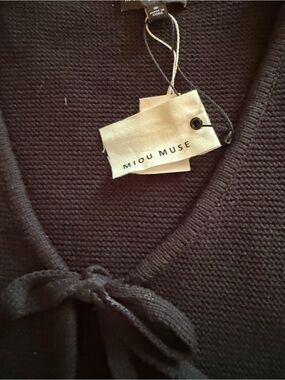 Miou Muse Black Knit Tie-Front Cardigan Crop Sweater Size S
